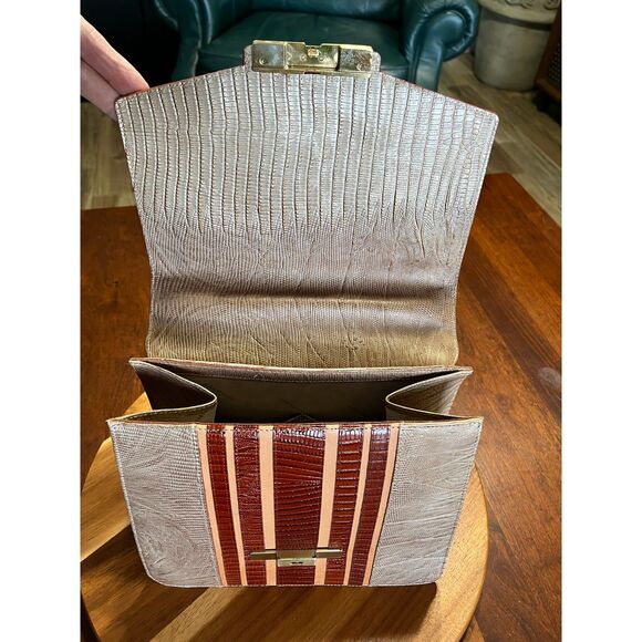 Brahmin Ophelia Satchel Tan Brown Gold Purse Bag Charm - Picture 8 of 11